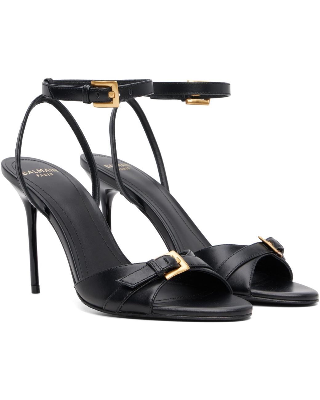 Balmain Black Anthem Leather Heeled Sandals