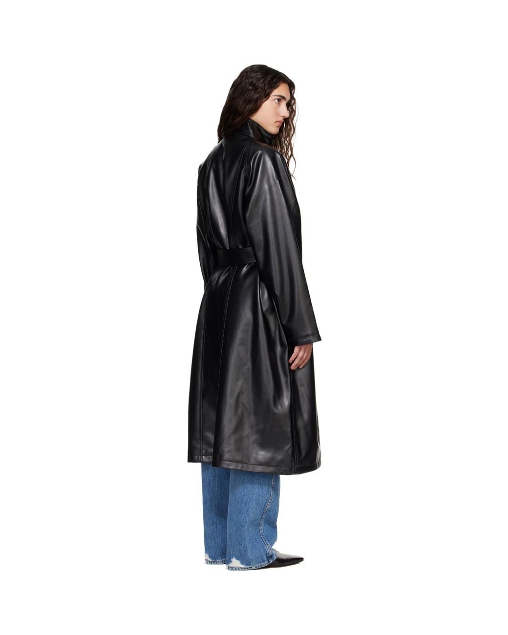 Frankie Shop Black Calen Faux-Leather Trench Coat