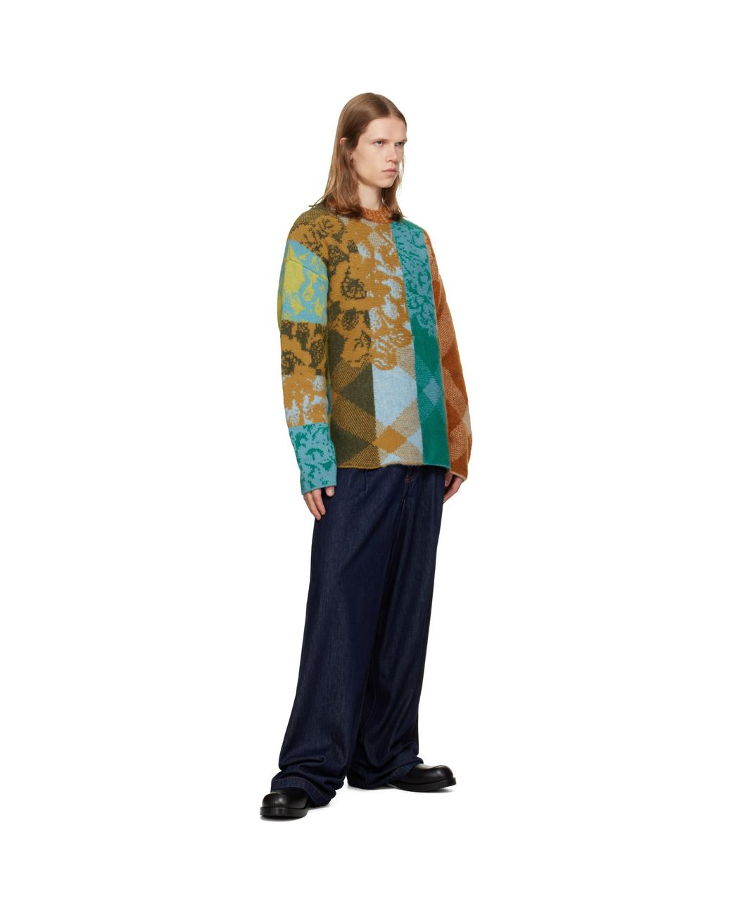 Dries Van Noten Blue Patchwork Wool Sweater for men