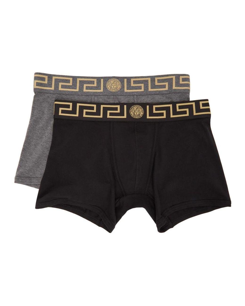 Versace Cotton Two-pack Black And Grey Long Greca Border Boxer Briefs ...