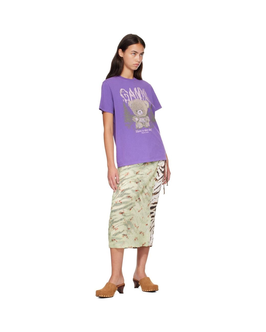 Ganni Purple Future Heavy Relaxed Teddy Forest T-Shirt