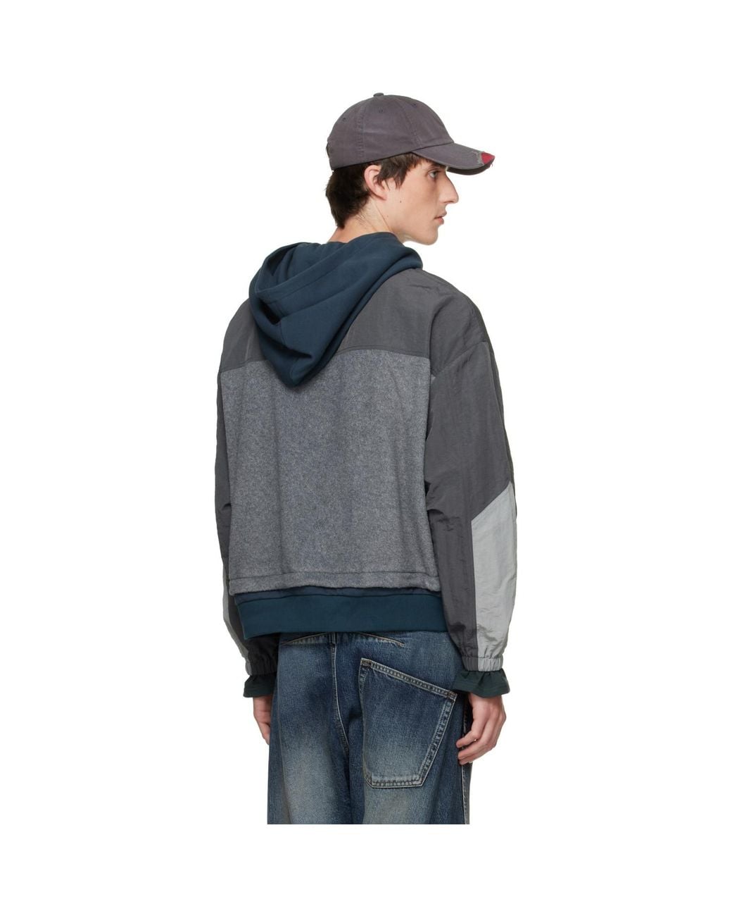 we11done Blue Layered Fleece Hoodie for men