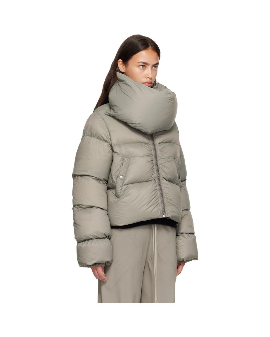Rick Owens Gray Tower Funnel Neck Down Jacket