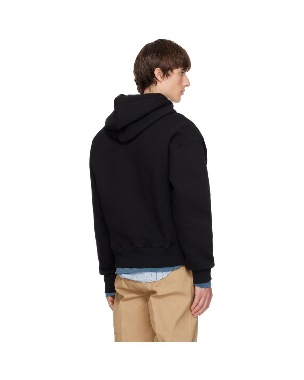 AMI Black Cotton Embossed Ami De Coeur Hoodie for men