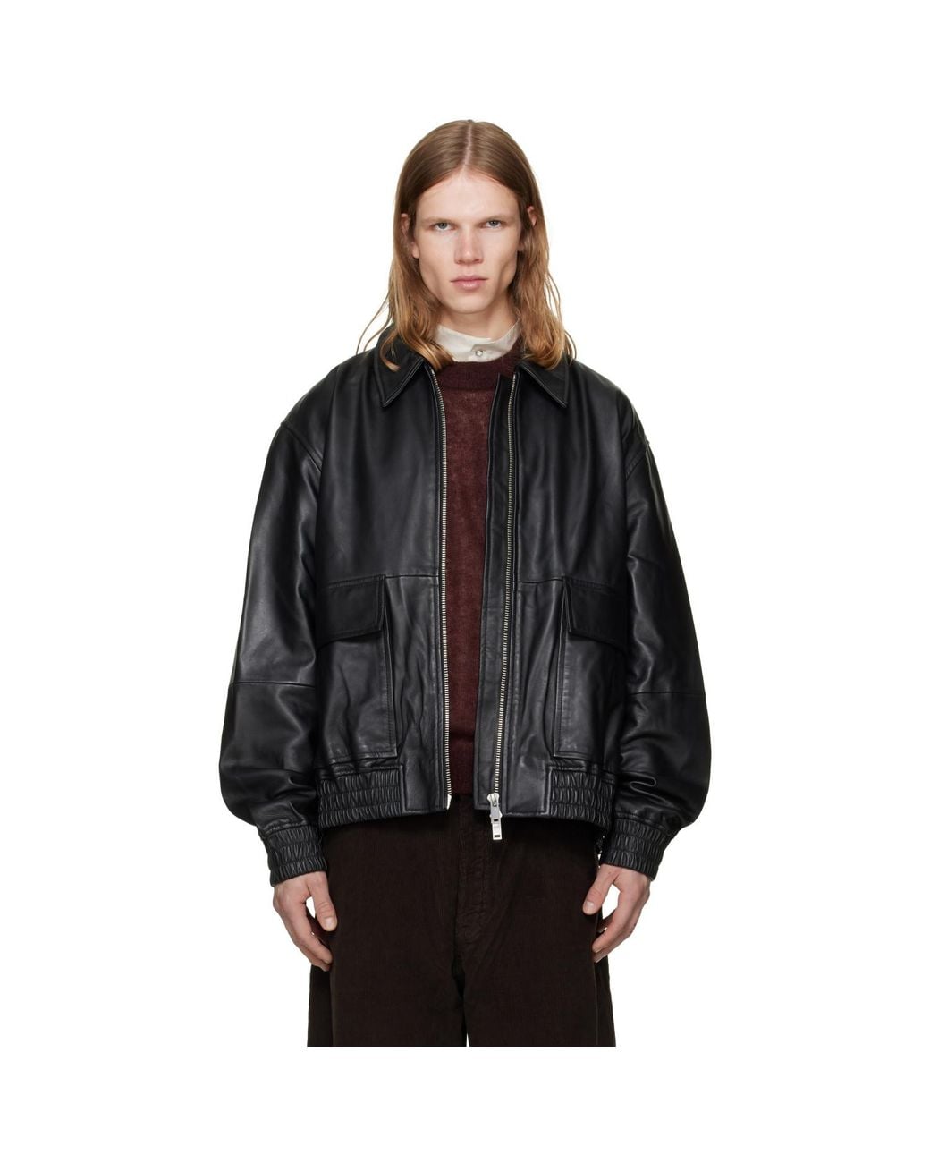 Studio Nicholson Black Piston Leather Jacket for men