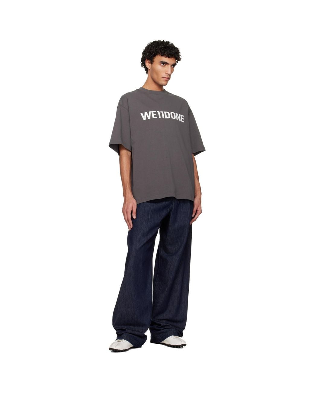 we11done Black Large Basic Logo T-Shirt for men