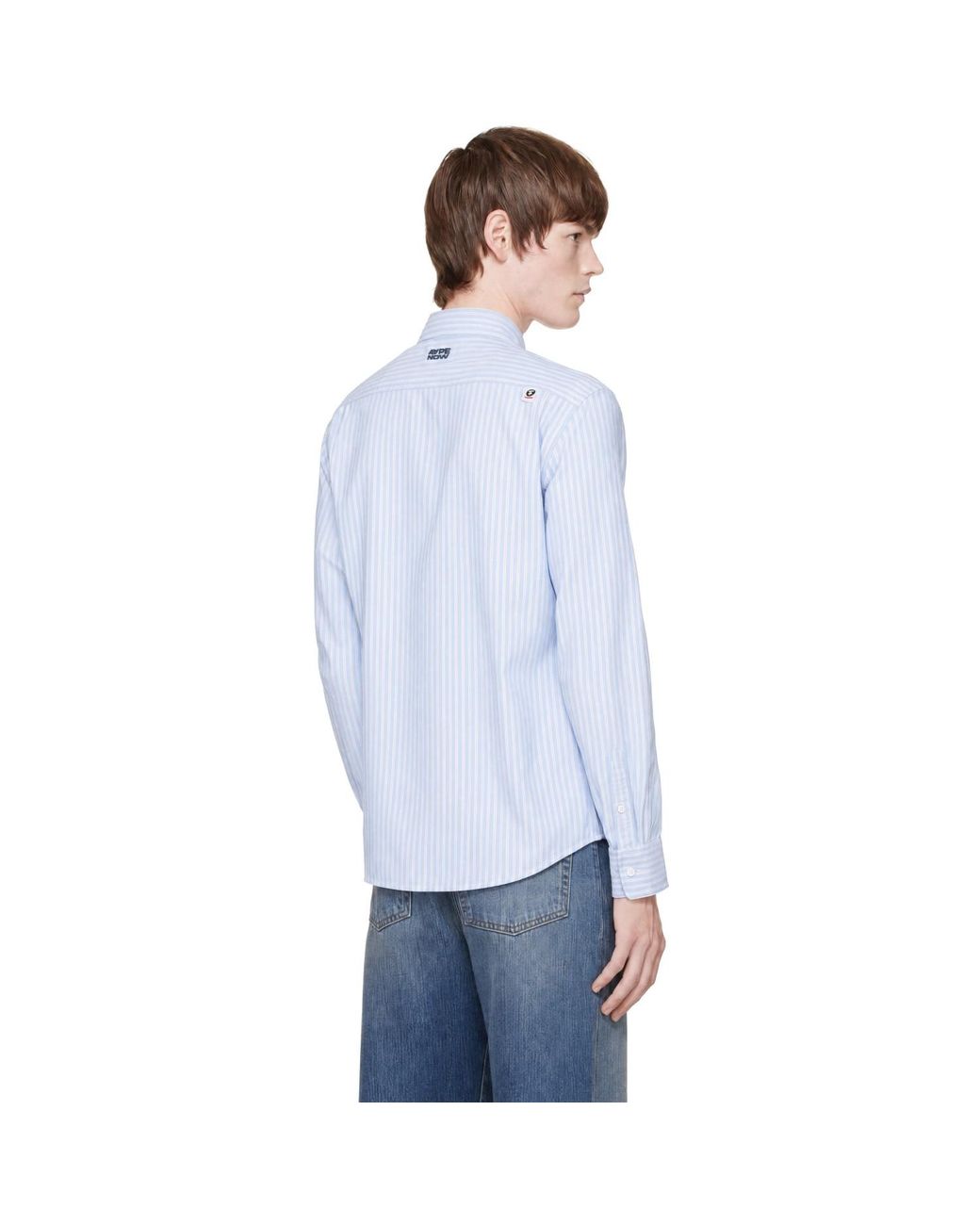 Aape By A Bathing Ape Blue 'Aapenow' Moonface Striped Long Sleeve Shirt for men
