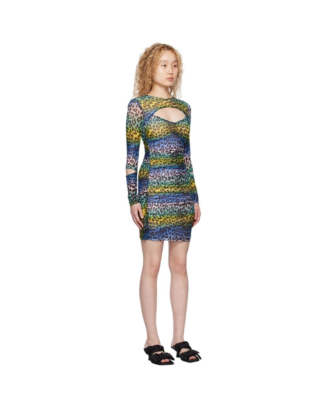 Ganni Black Multicolor Leopard Minidress