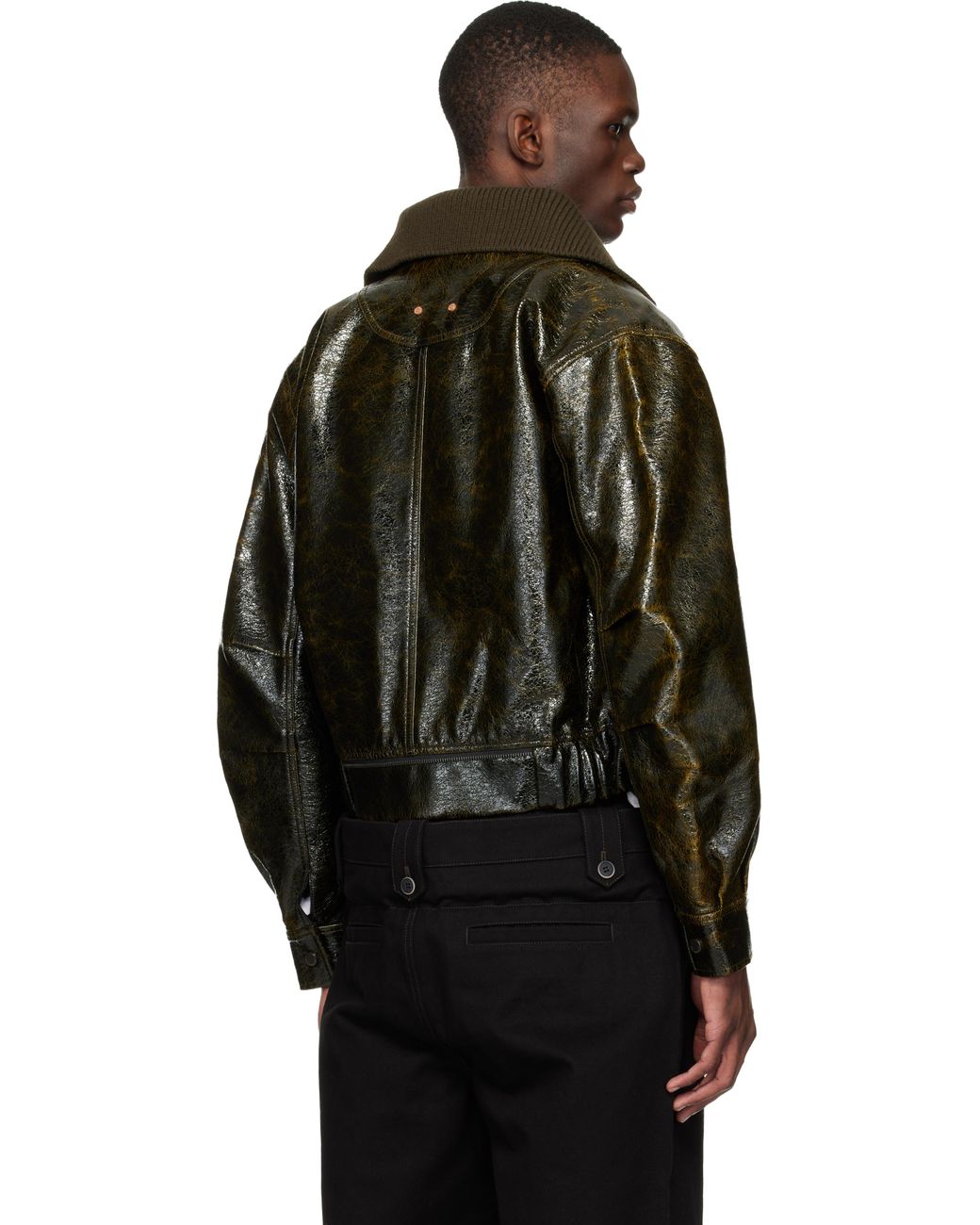 ANDERSSON BELL Black Khaki Ortega26 Faux-Leather Bomber Jacket for men