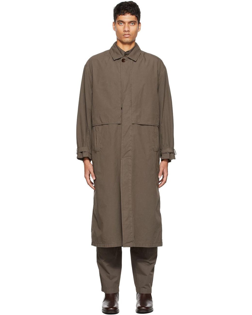 Lemaire Cotton Taupe Storm Flap Trench Coat in Black for Men | Lyst