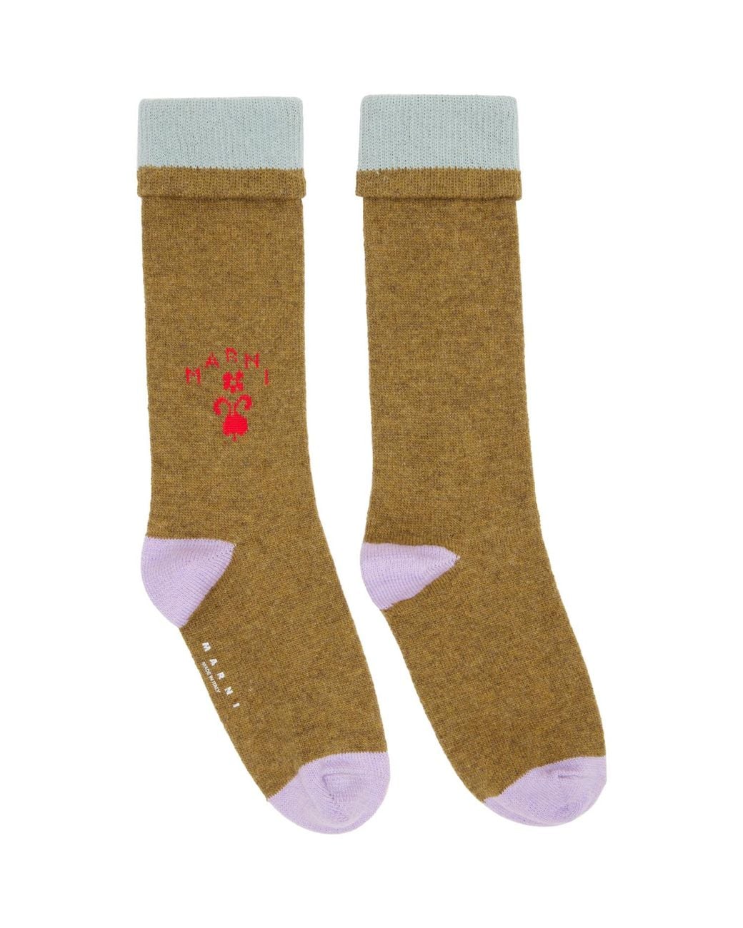 Marni Green Khaki Wool Flower Logo Socks