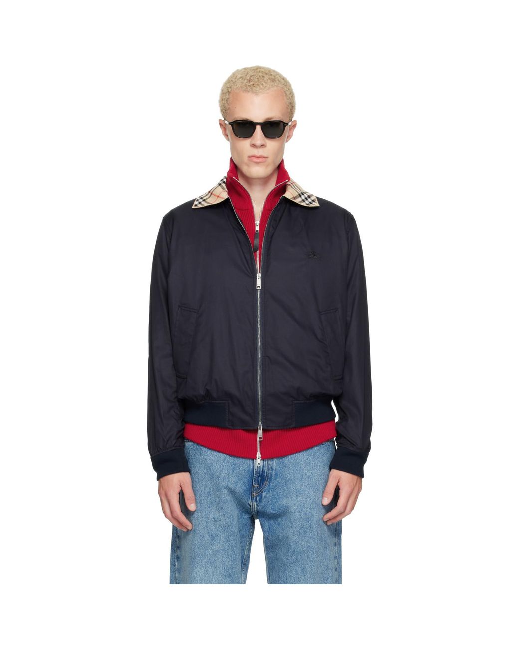 Burberry Blue Gabardine Glenfields Harrington Jacket for men
