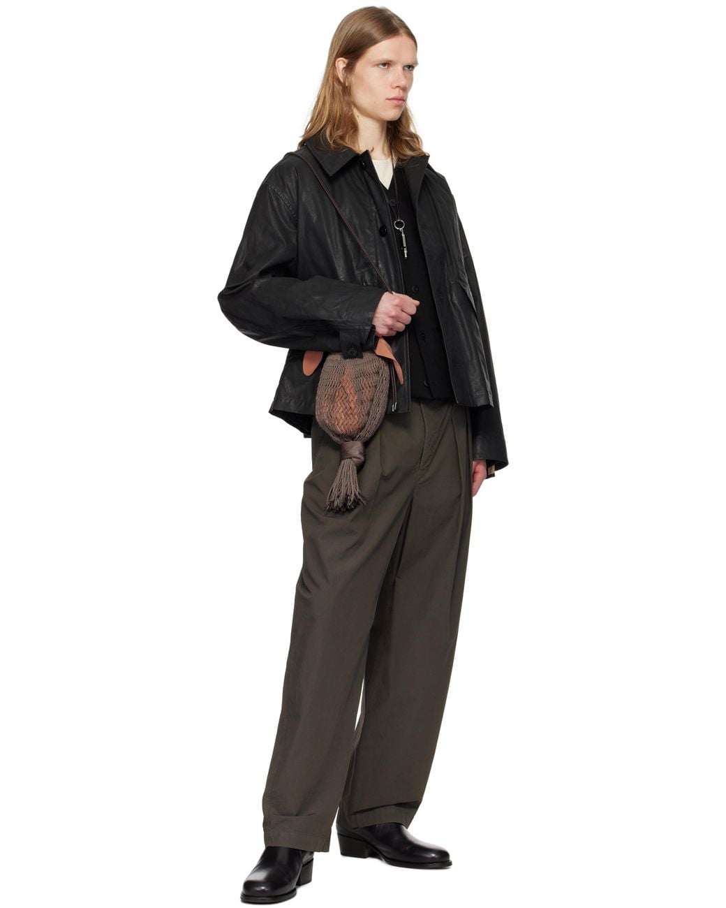 Lemaire Black Belted Pleated Trousers for men