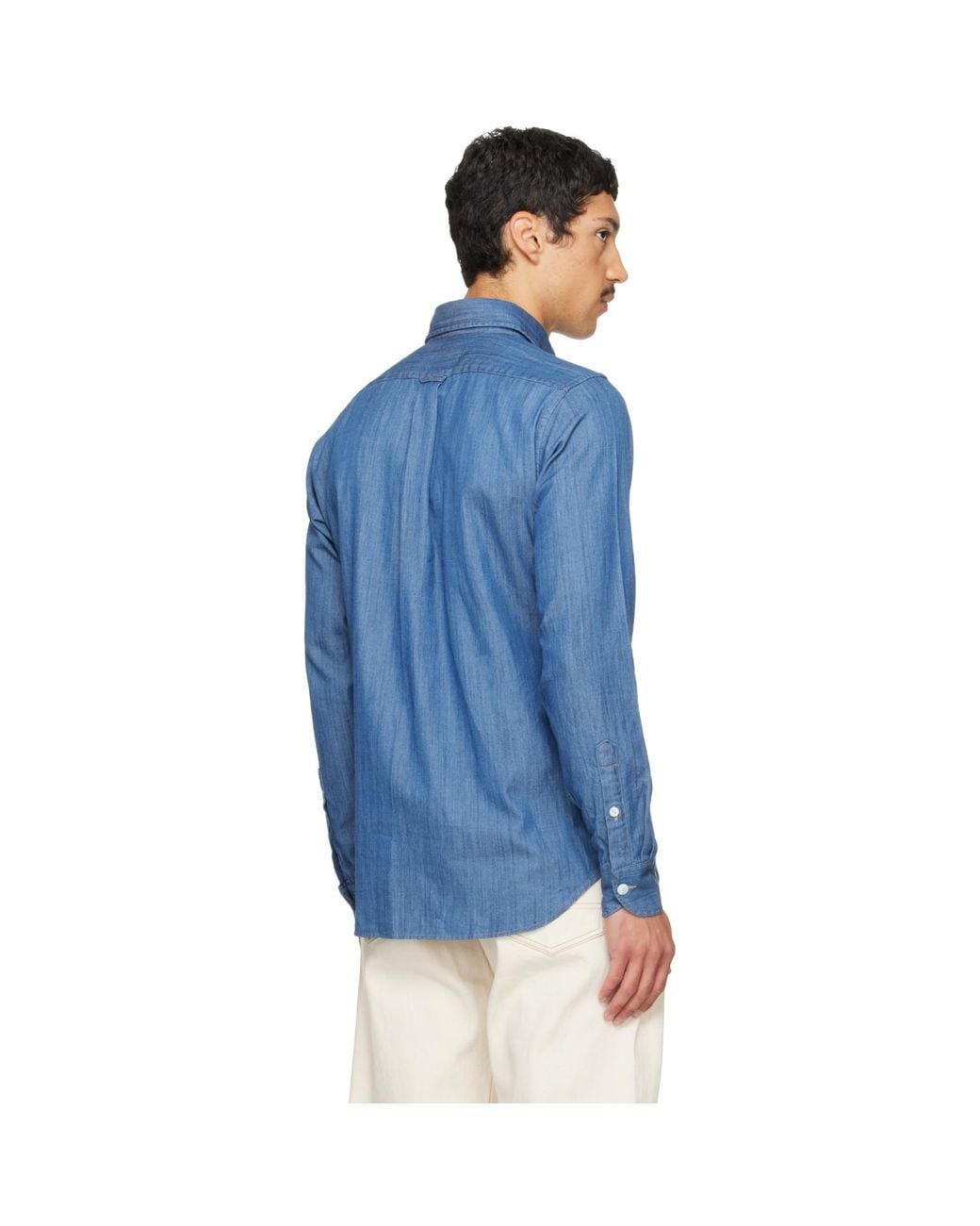Drake's Blue Cotton Two-Pocket Work Denim Shirt for men