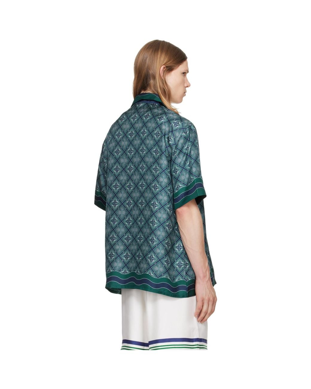 Casablanca Blue Radiating Monogram Short Sleeve Silk Shirt for men