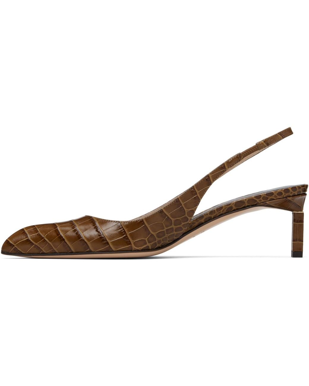 Tom Ford Black Khaki Shiny Stamped Crocodile T Slingback Heels