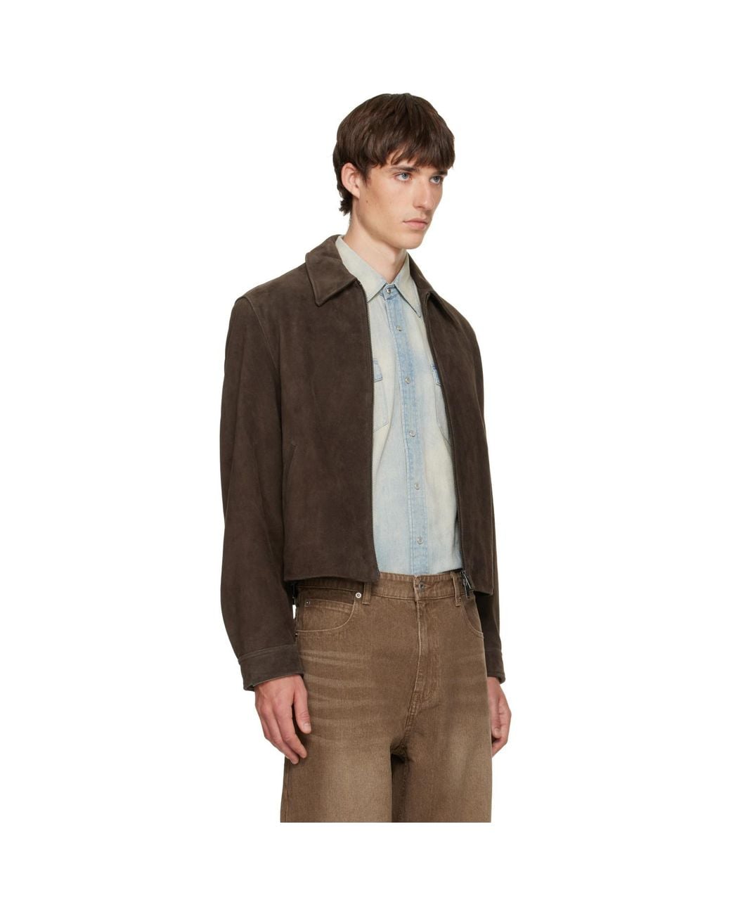 TONYWACK Brown Split Zippered Suede Jacket for men