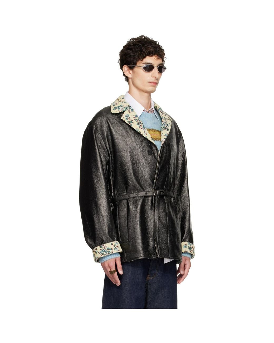 Dries Van Noten Black Coated Belted Jacket for men