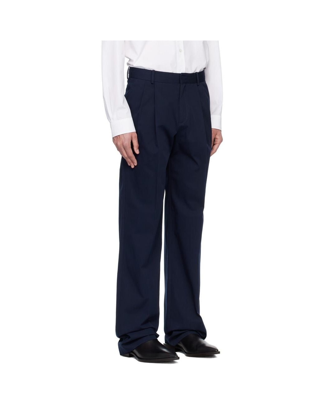 Balmain Blue Cotton Twill Darted Trousers for men