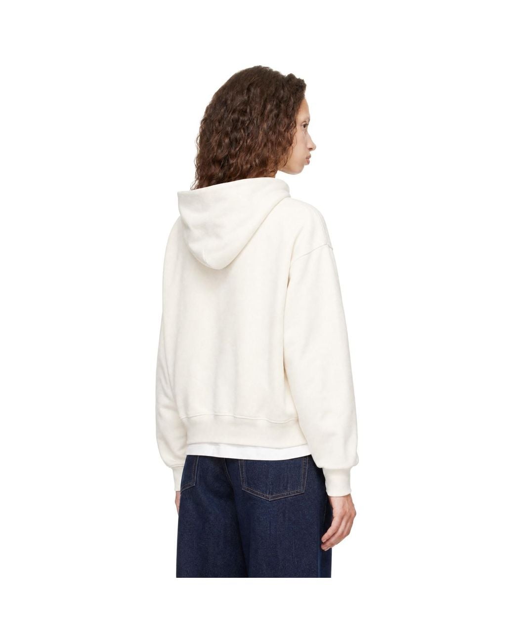 Sporty & Rich White Off- Signature Logo Embroidered Zip Hoodie
