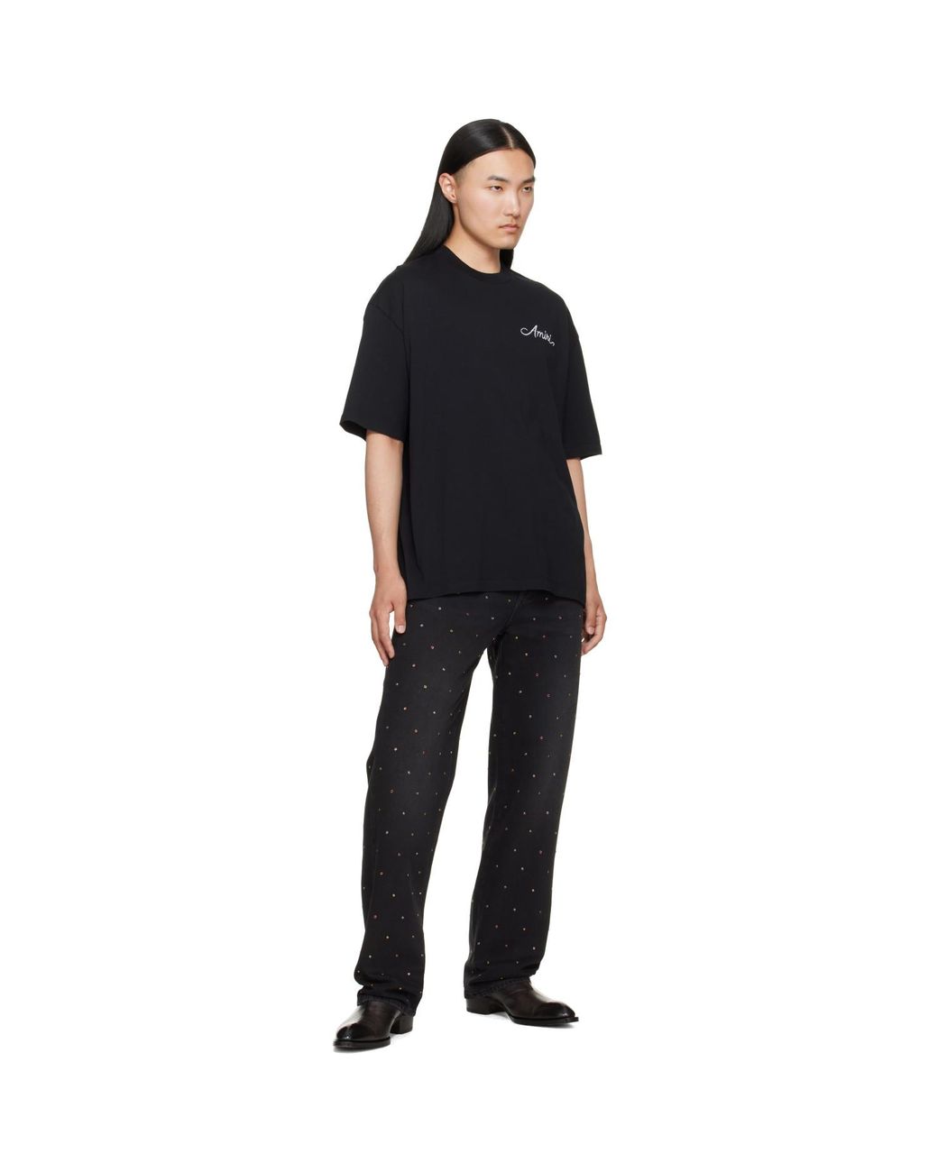 Amiri Black Ma Quad Checkerboard Oversized T-Shirt for men