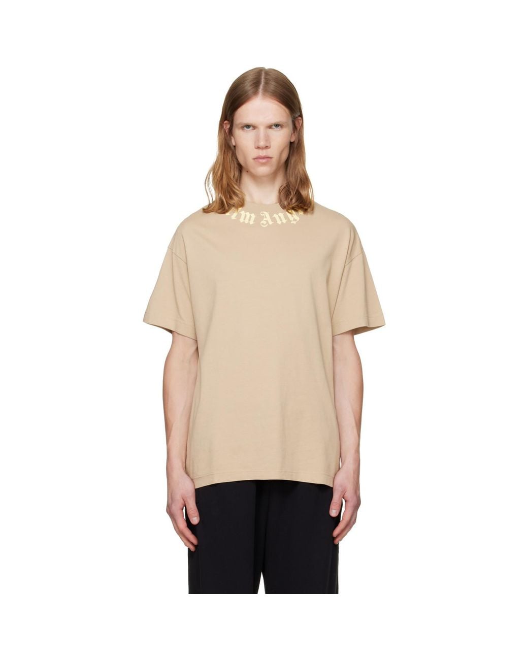 Palm Angels Natural Neck Logo Regular T-Shirt for men