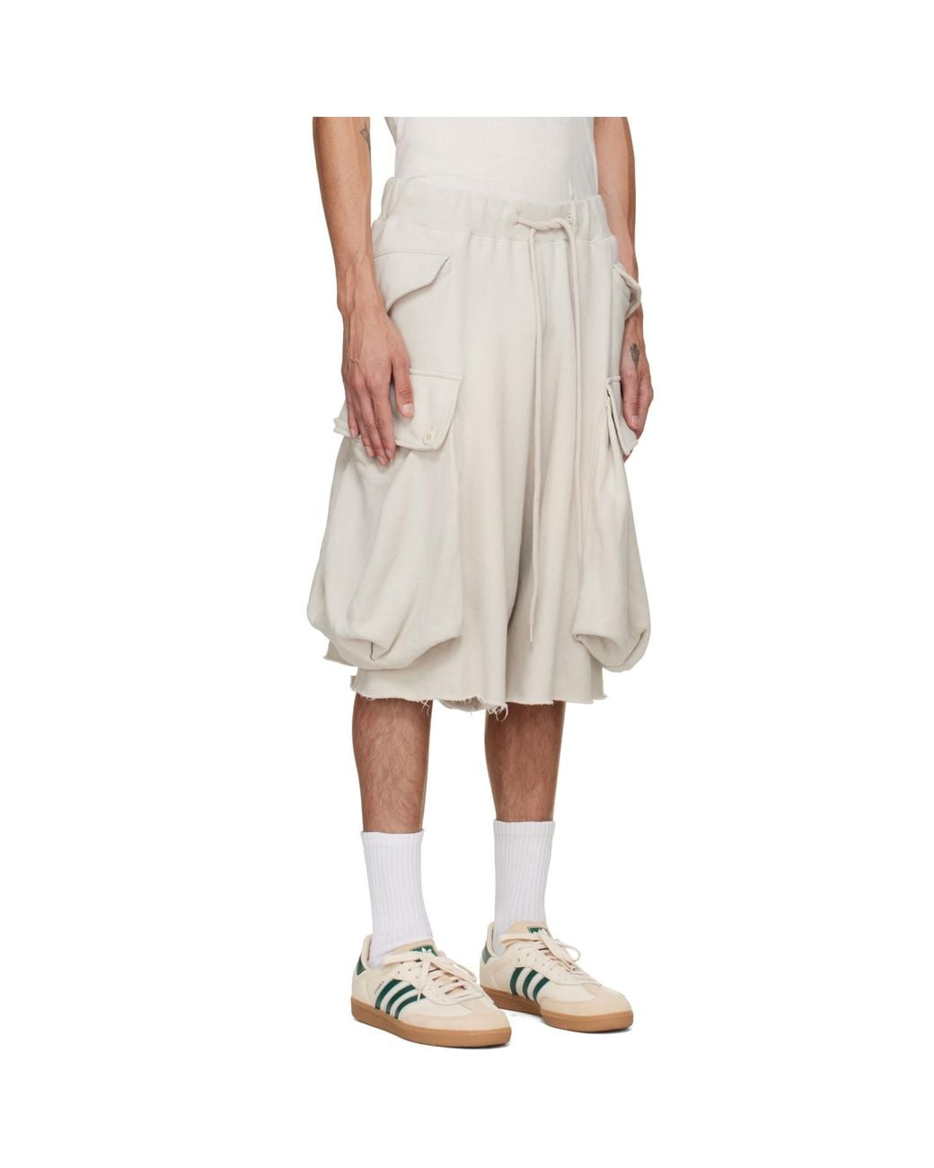 R13 Natural Off- Jumbo Cargo Pocket Sweat Shorts for men