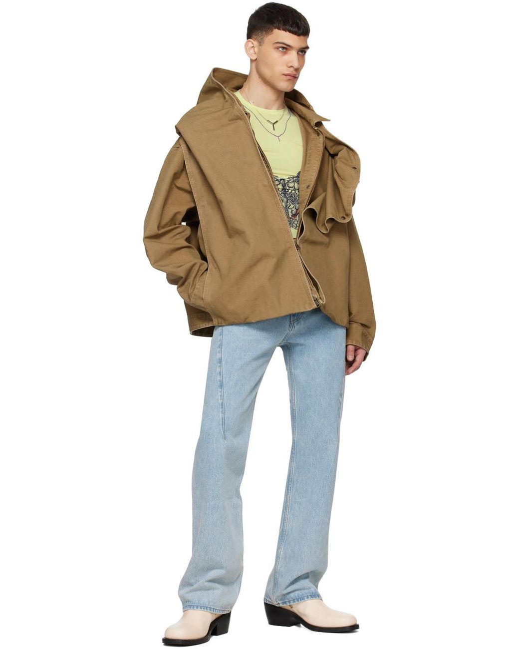 Y. Projectメンズ タン スナップオフ ジャケット ブルゾン ベージュ y-project-WARM-BEIGE-Tan-Snap-