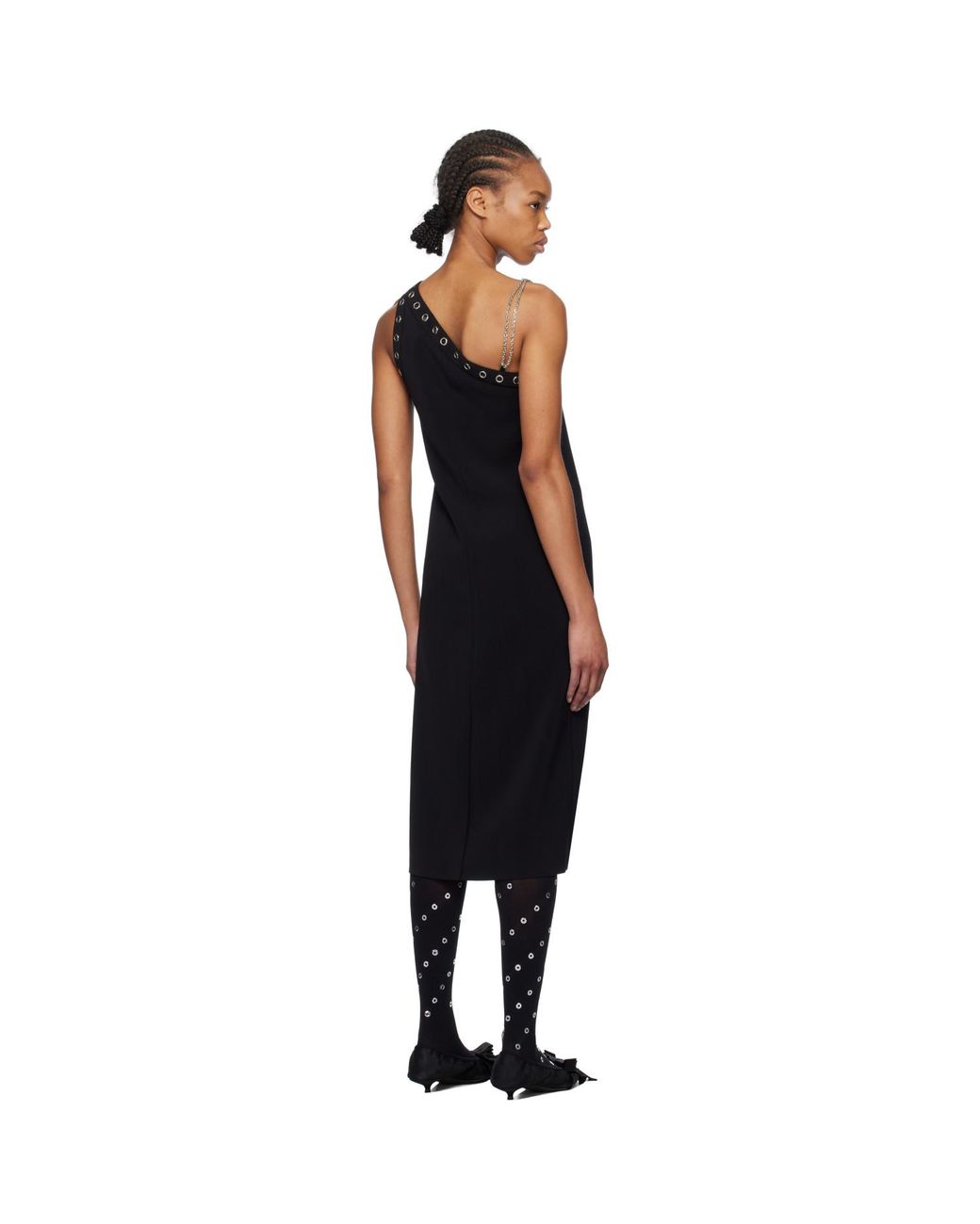 we11done Black Unbalanced Midi Dress