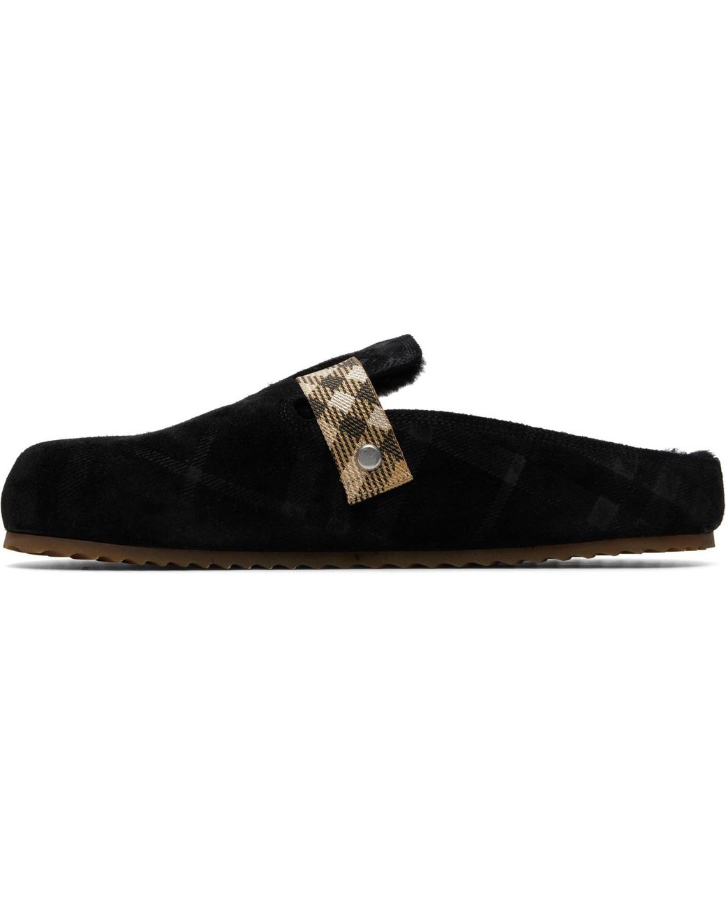 Burberry Black Check Shearling Urchin Clogs for men