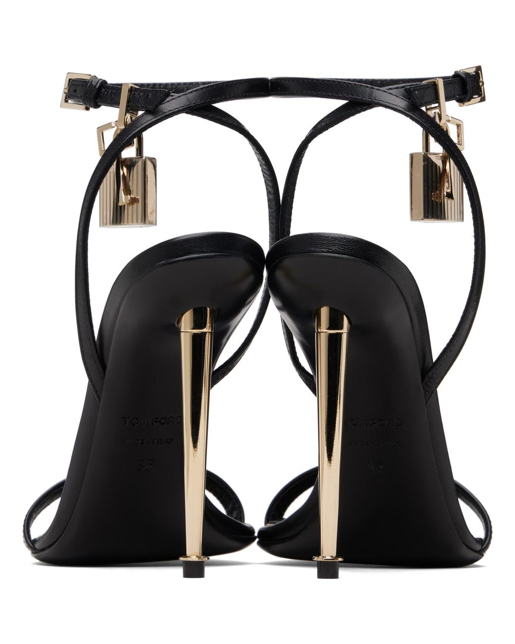 Tom Ford Black Padlock Pointy Naked Heeled Sandals