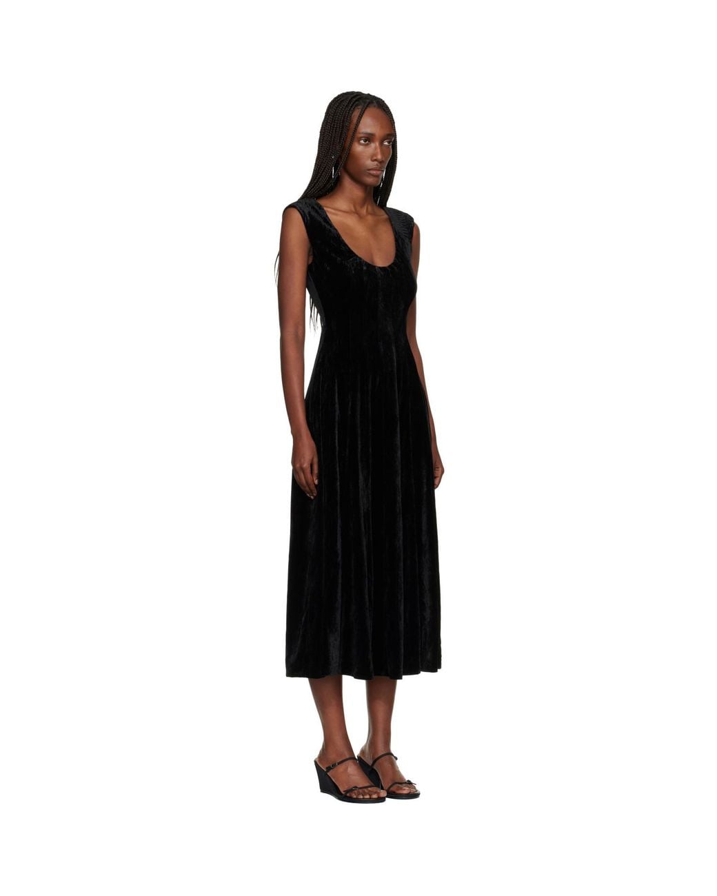 GUIZIO Black Leila Velvet Midi Dress