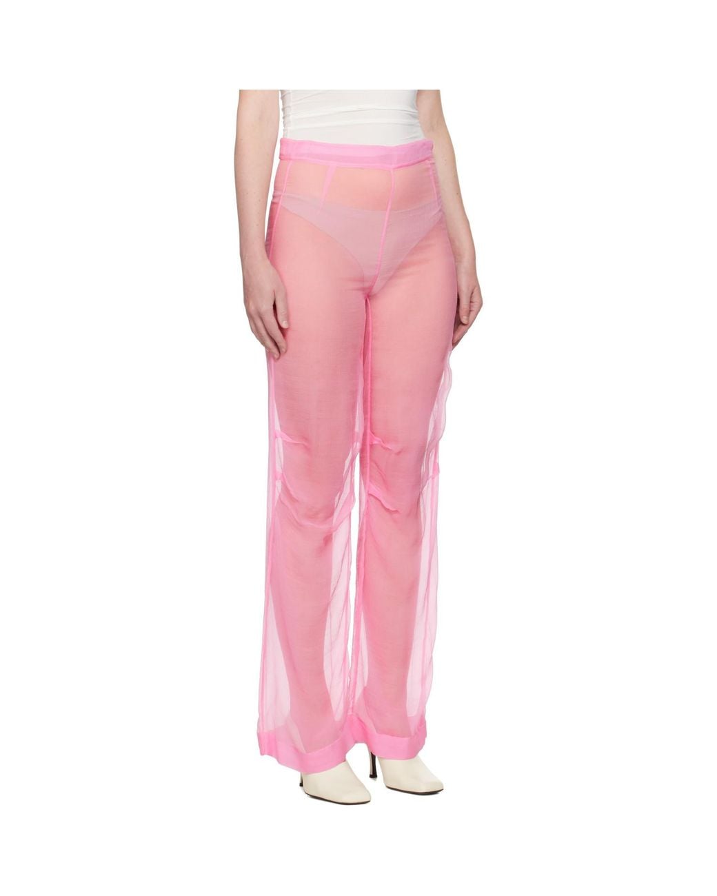 ALAINPAUL Pink Mousseline Silk Chiffon Knee Trousers