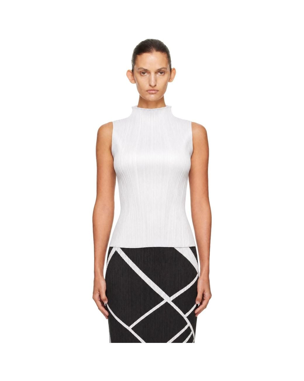 Pleats Please Issey Miyake White Basics Turtleneck Top