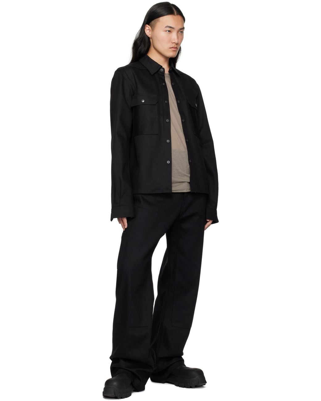 メンズ Rick Owens ブラック Hollywood Geth Cut ダブルニー ジーンズ 