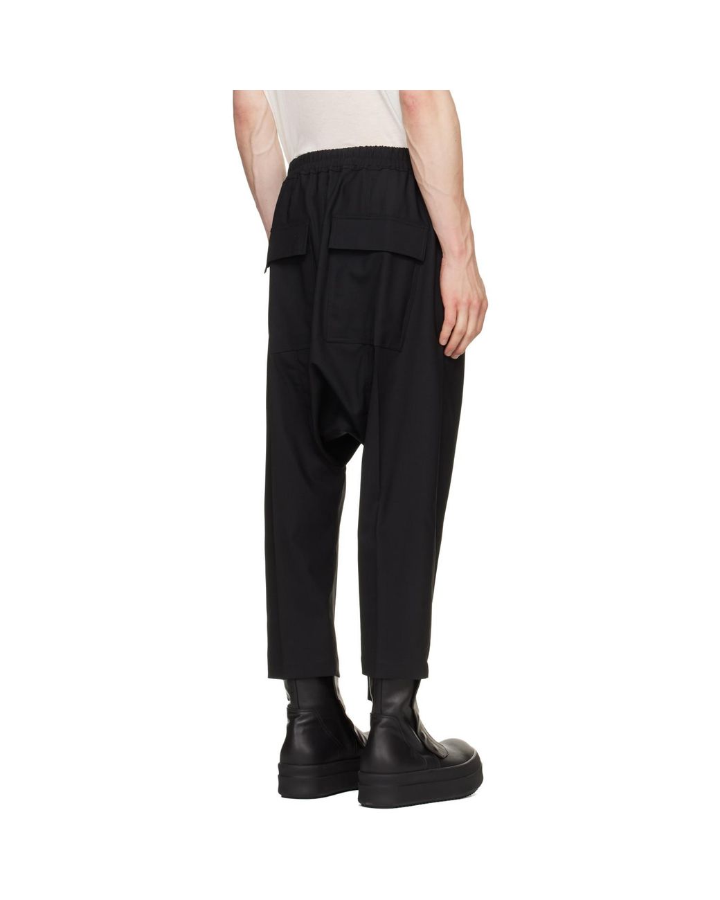 Rick Owens Black Tower Drawstring Cropped Trousers for men