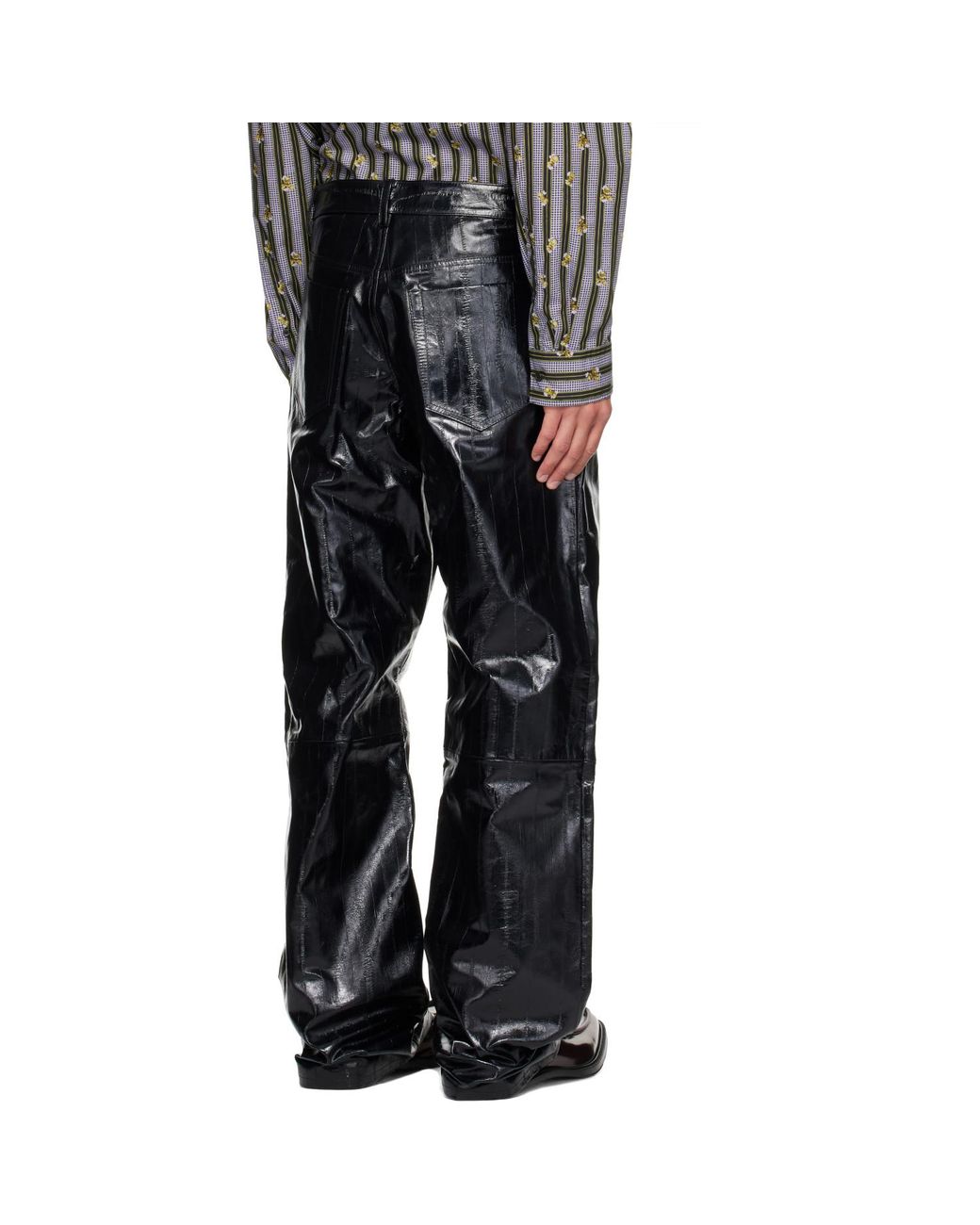 Dries Van Noten Black Loose Leather Pants for men