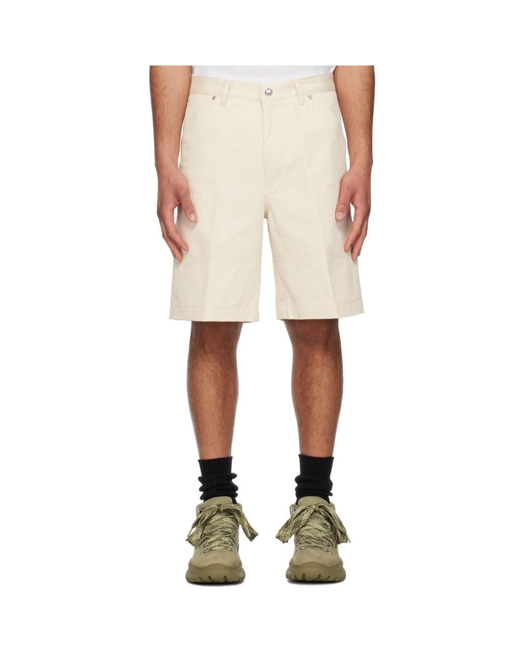 Moncler White Off- Cotton Bermuda Shorts for men