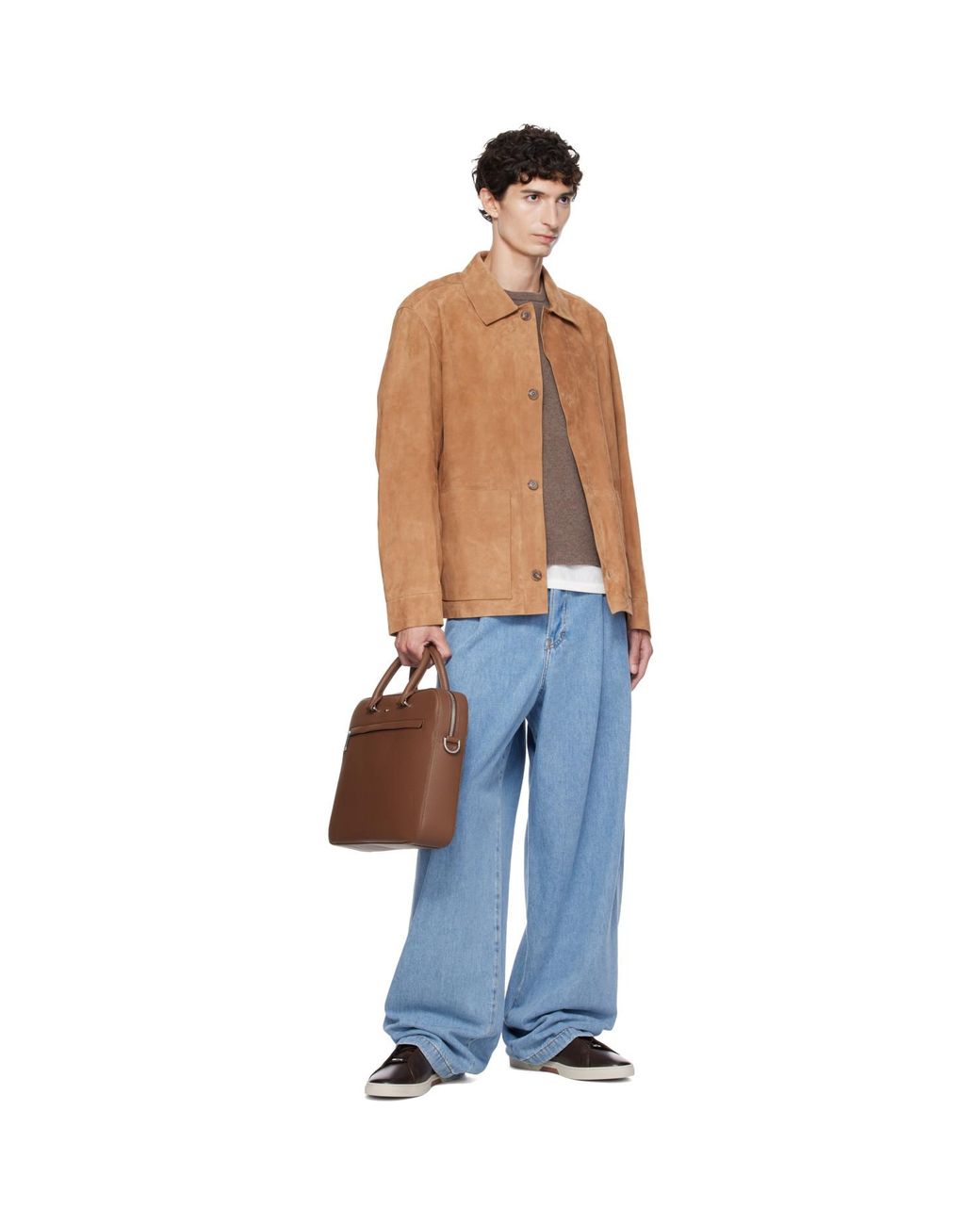 Boss Brown Tan Button-Up Suede Checkered Lining Leather Jacket for men