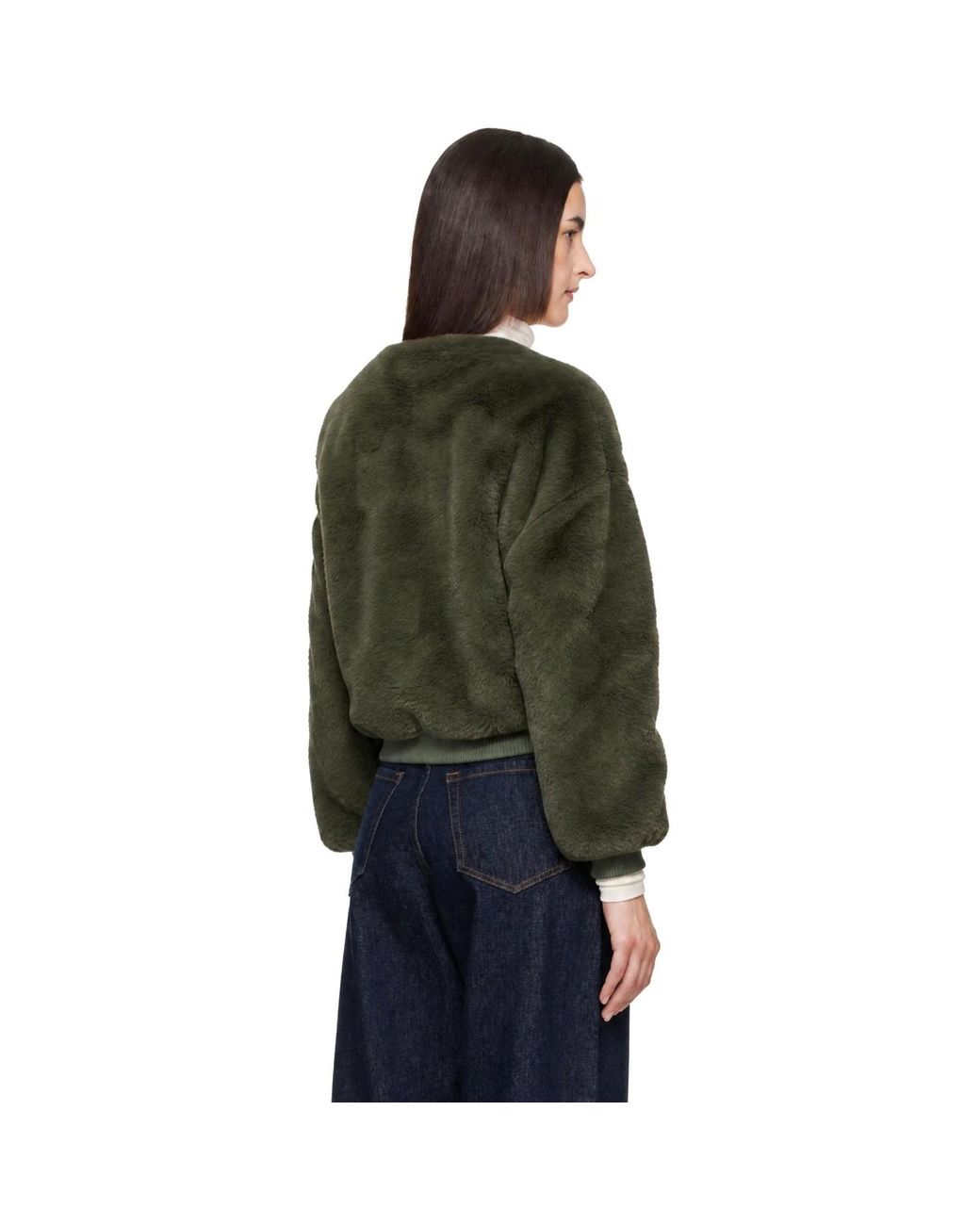 Frankie Shop Green Senna Collarless Faux-Fur Jacket