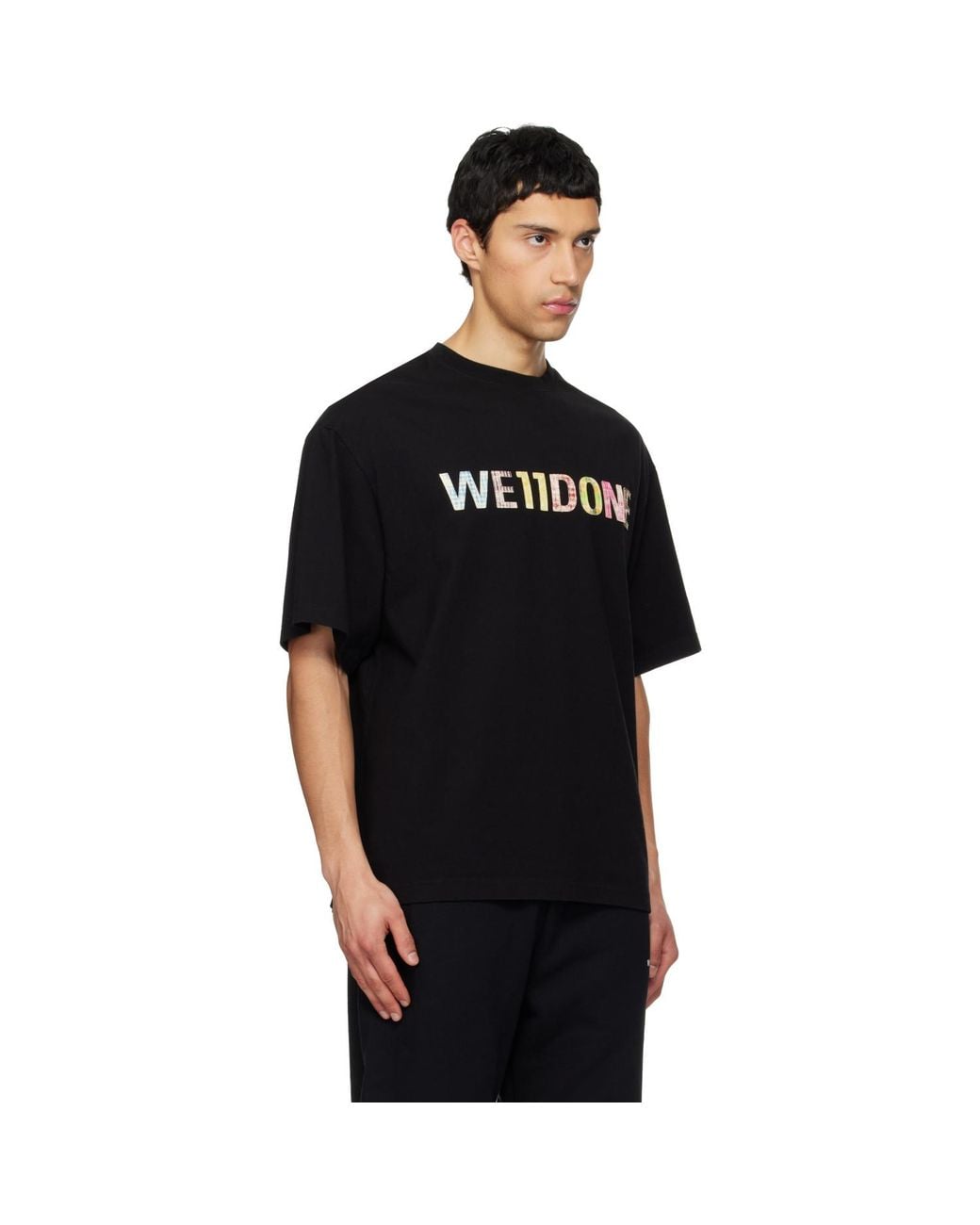 we11done Black Patchwork T-Shirt for men