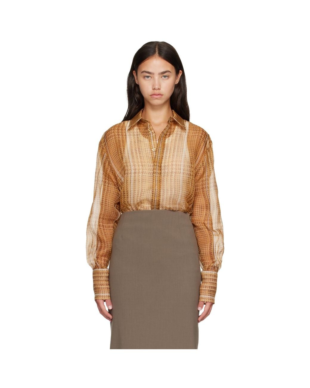 Mugler Brown Tan Sheer Organza Shirt