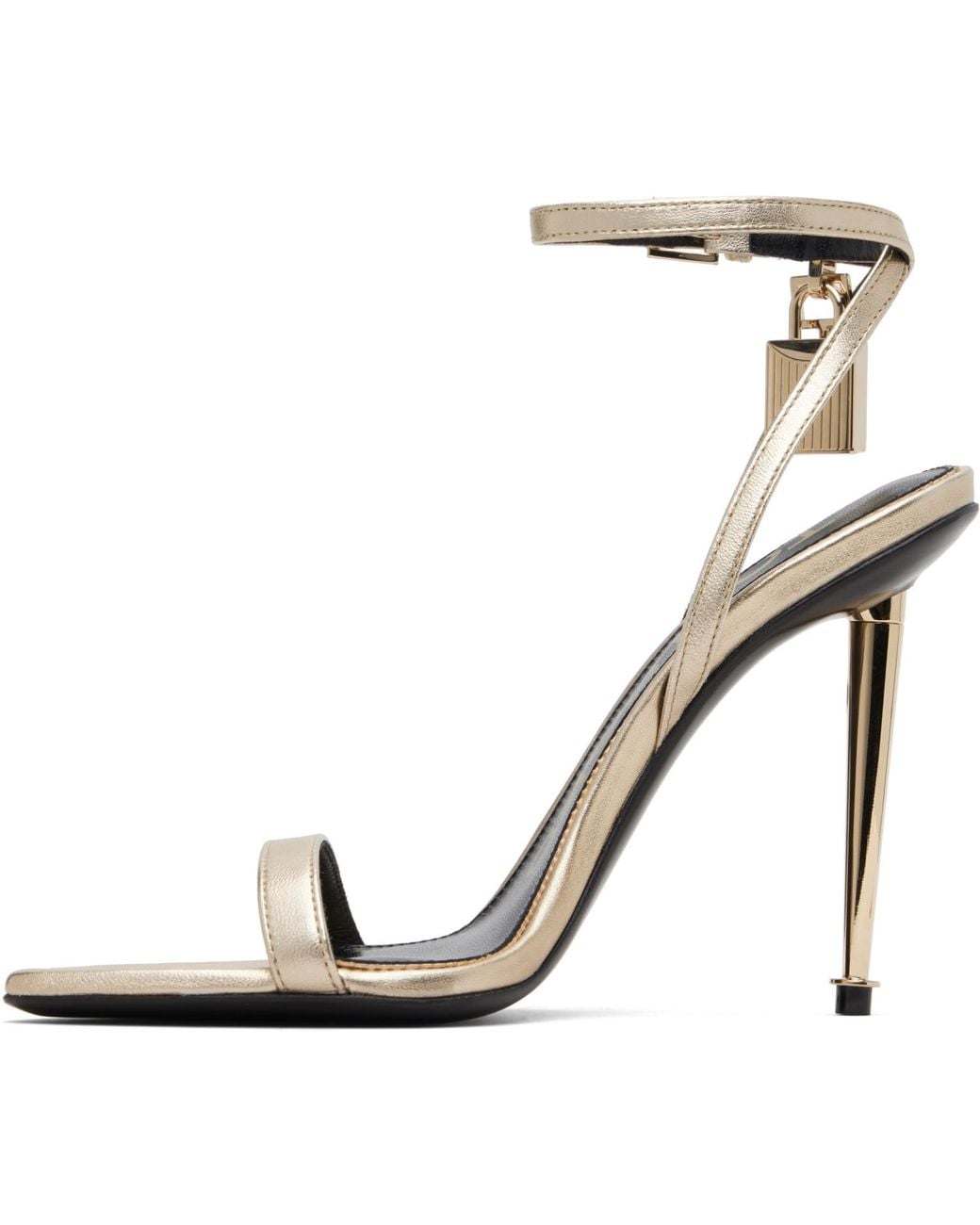 Tom Ford Metallic Laminated Padlock Pointy Naked Heeled Sandals