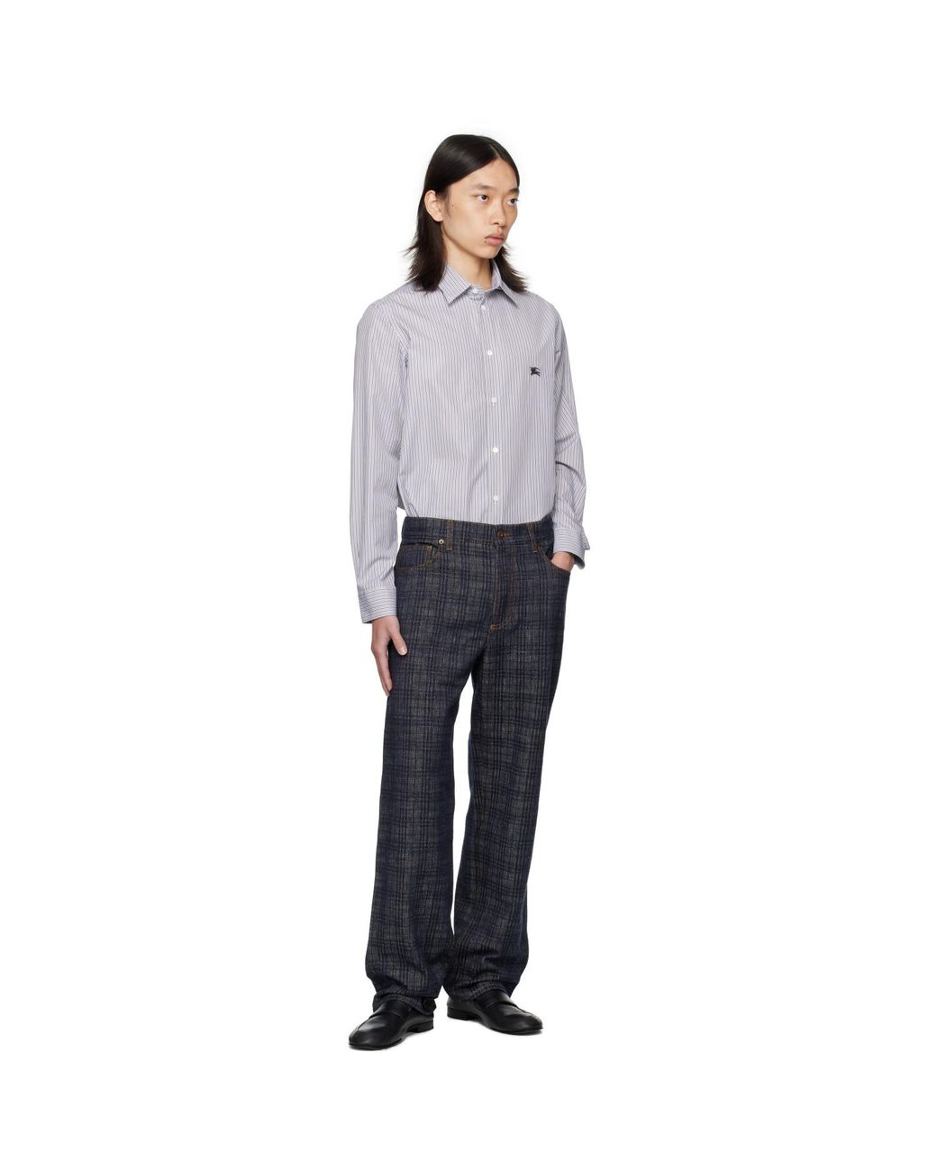 Burberry Gray Cotton Stripe Shirt for men