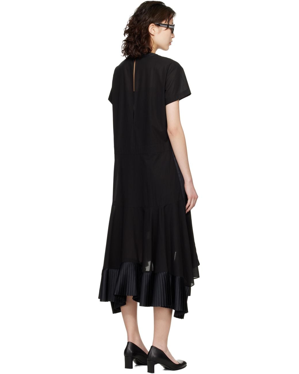 Sacai Black Cotton Broadcloth Midi Dress