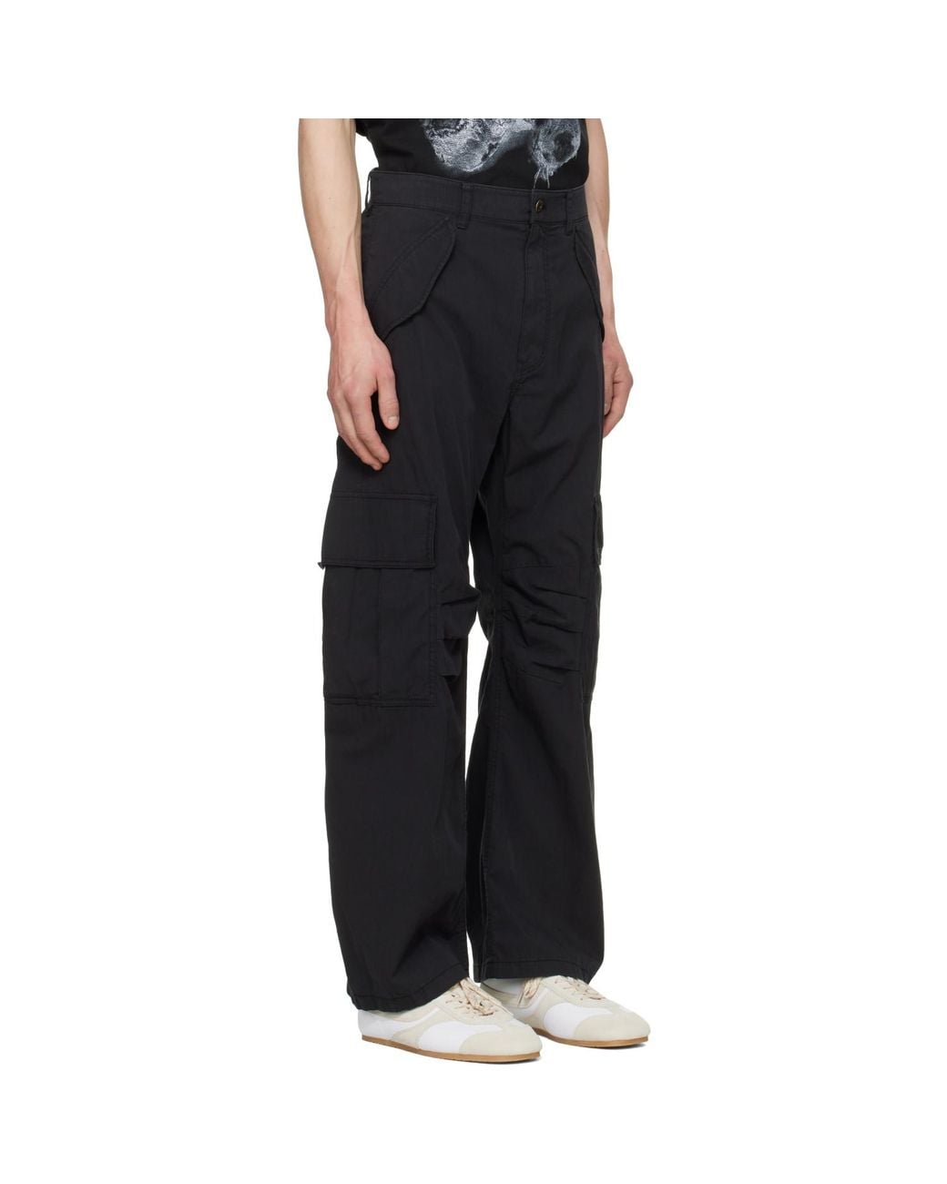 we11done Black Crescent Shirring Cargo Pants for men