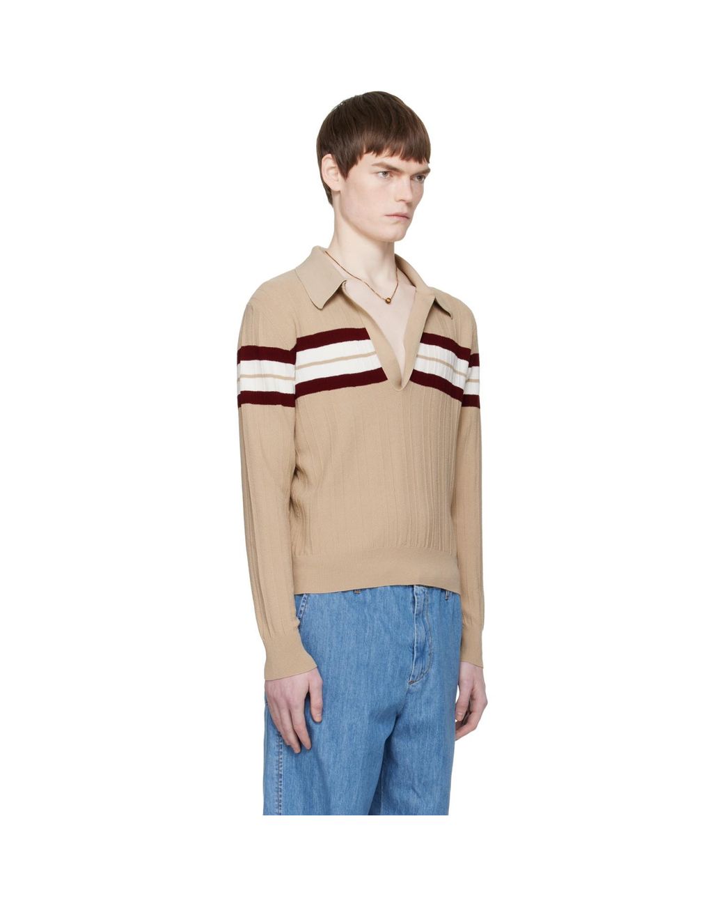 Dries Van Noten Blue Block Stripe Polo for men