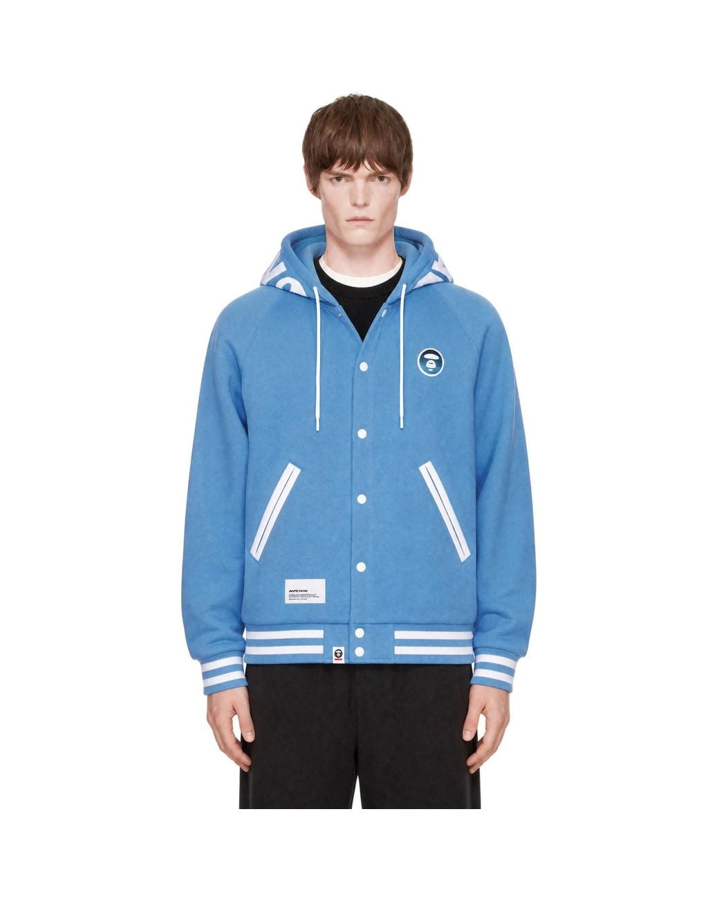 Aape By A Bathing Ape Blue 'Aapenow' Moonface Varsity Jacket for men