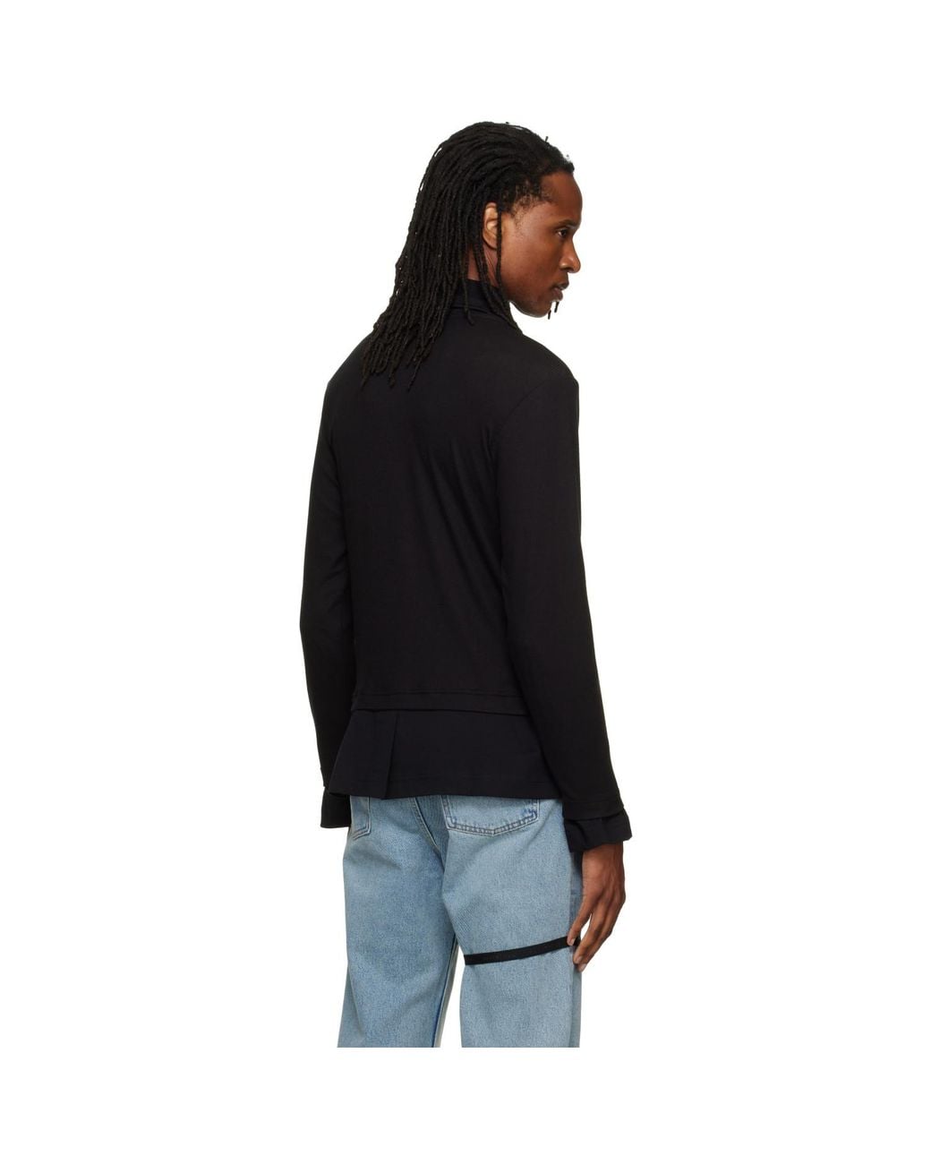 ALAINPAUL Black High Neck Layered T-Shirt for men
