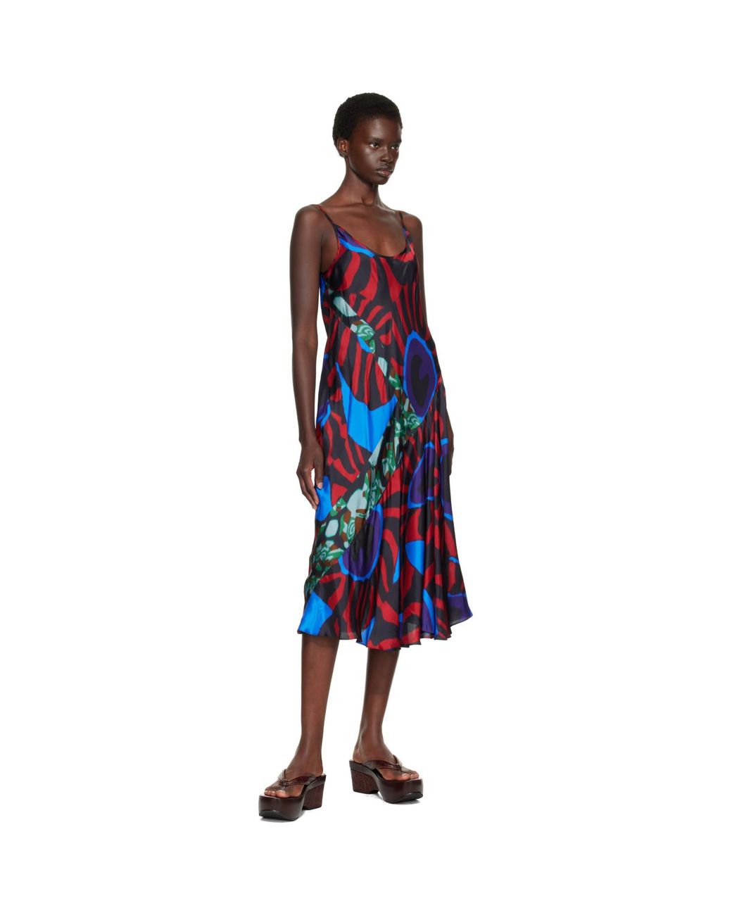 Dries Van Noten Blue Printed Slip Midi Dress